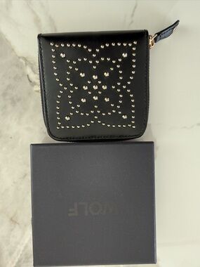 WOLF Black Leather Studded Travel Jewelry case